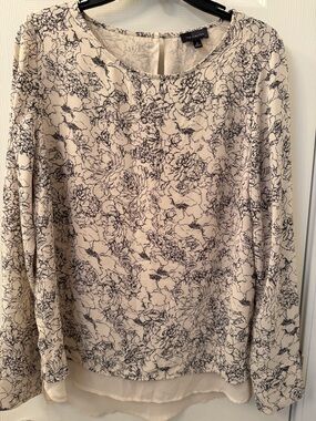 The Limited Cream Blouse with Black Floral Sketch Print